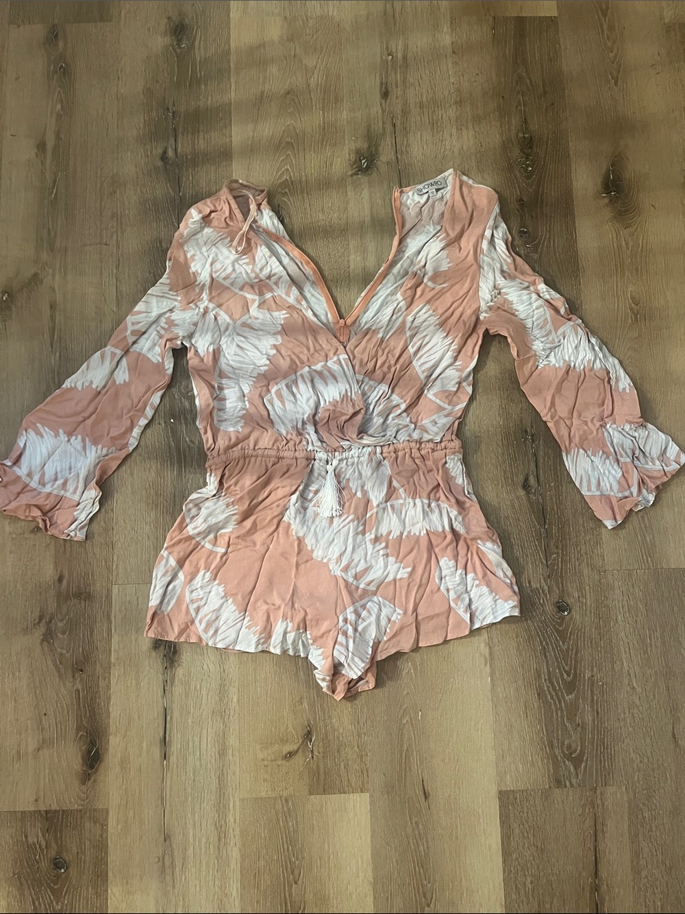 SHOWPO Peach & White Floral Surplice Romper